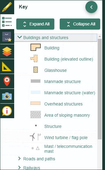 Key menu with a group open to display symbols