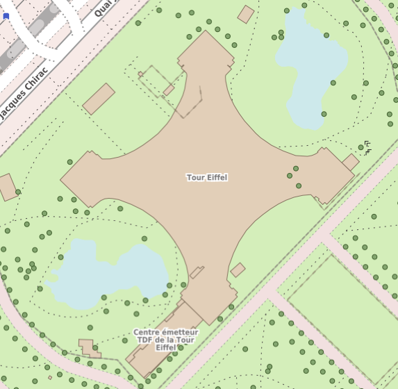 Image of a map of the Eiffel Tower in Paris, using Overture mapping.